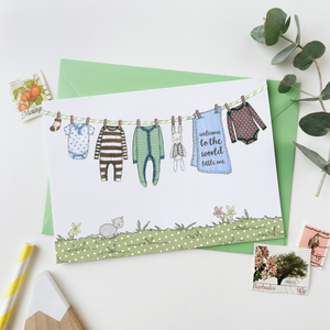 New Baby Blue & Green Washing Line Card