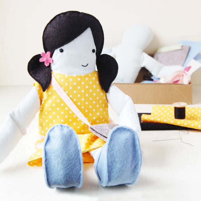 Make Your Own Doll Sewing Kit / Black & Yellow