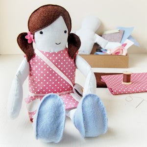 Make Your Own Doll Sewing Kit / Brown & Pink