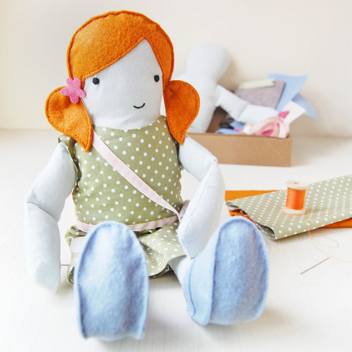 Make Your Own Doll Sewing Kit / Orange & Green