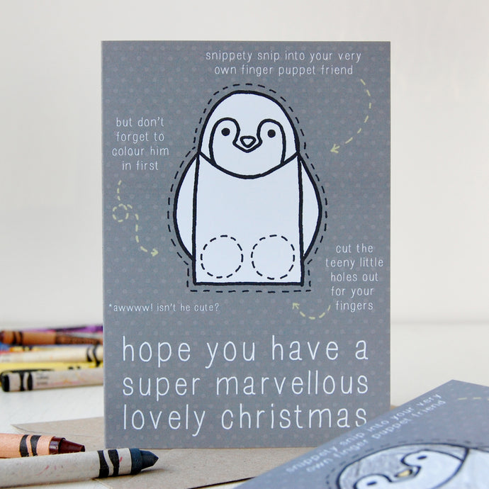Penguin Finger Puppet Colour In Christmas Card