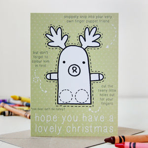 Reindeer Finger Puppet Colour In Christmas Card