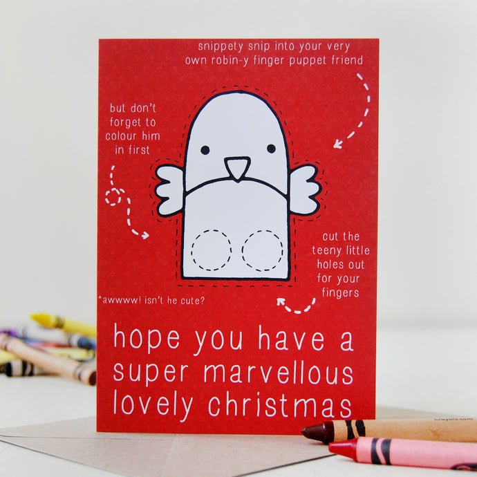 Robin Finger Puppet Colour In Christmas Card