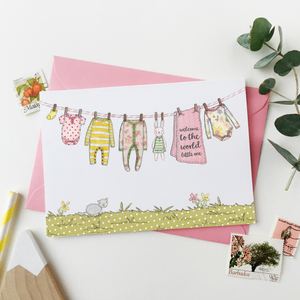 New Baby Pink & Yellow Washing Line Card