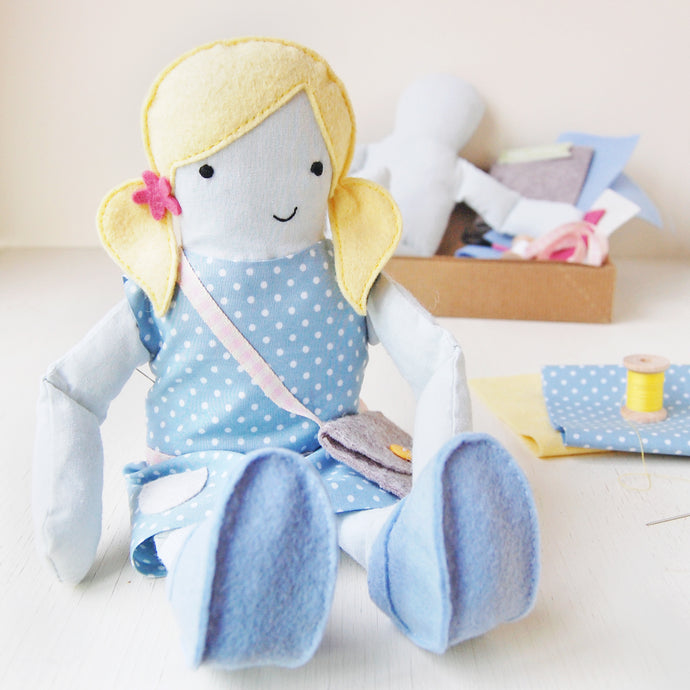 Make Your Own Doll Sewing Kit / Yellow & Blue